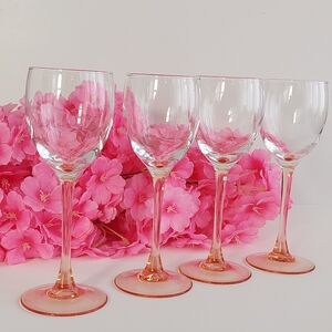 Luminarc Rosaline Pink Wine Glasses Set of 4 French Stemware Retro Barware